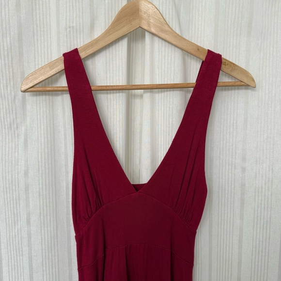 Purple Moon Wine Red Burgundy V-Neck A Line Midi Dress - Picture 3 of 5